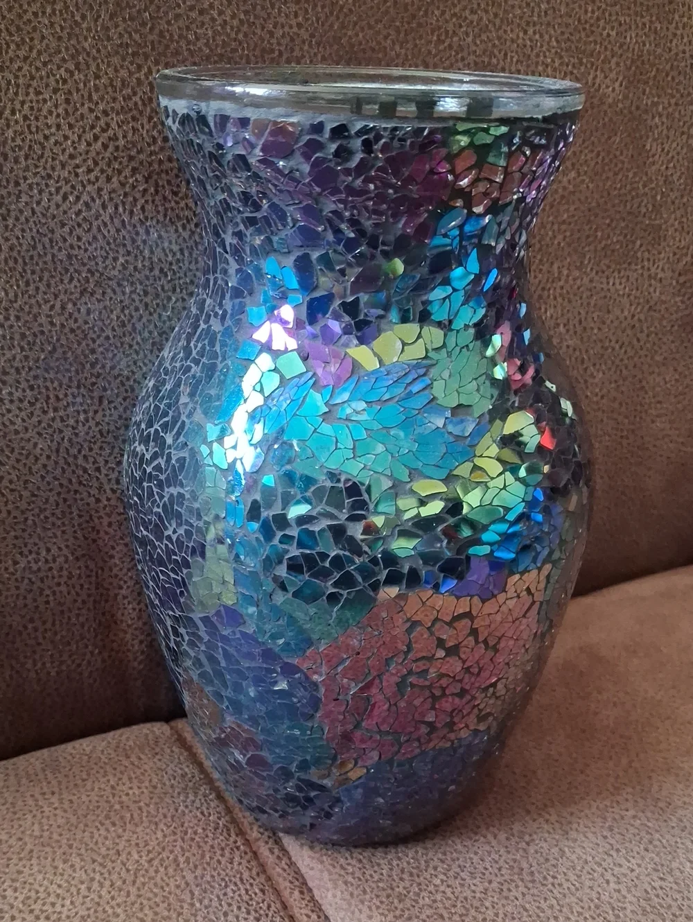 Iridescent Mosaic Blue Decorative Vase - Home Accents